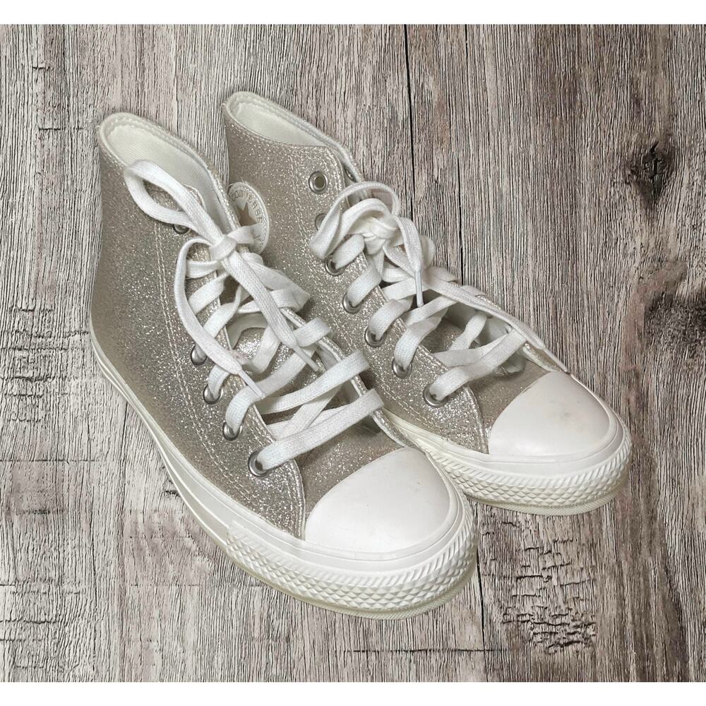 Converse high‎ top metallic silver glitter shoes. Size 6